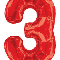 Jumbo Red Number 3 Foil Balloon with Helium and Weight