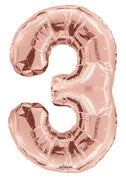 Jumbo Rose Gold Number 3 Foil Balloon with Helium Weight