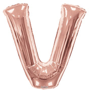 Jumbo Rose Gold Letter V Foil Balloon with Helium Weight