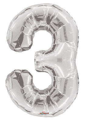 Jumbo Silver Number 3 Foil Balloon with Helium Weight