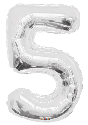 Jumbo Silver Number 5 Foil Balloon with Helium Weight