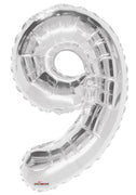 Jumbo Silver Number 9 Foil Balloon with Helium Weight