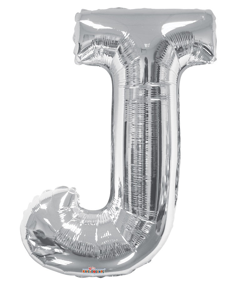 Jumbo Silver Letter J Foil Balloon with Helium Weight