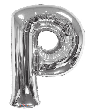 Jumbo Silver Letter P Foil Balloon with Helium Weight