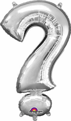 34 inch Jumbo Silver Question Mark Balloon with Helium and Weight