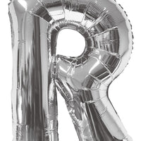 Jumbo Silver Letter R Foil Balloon with Helium Weight