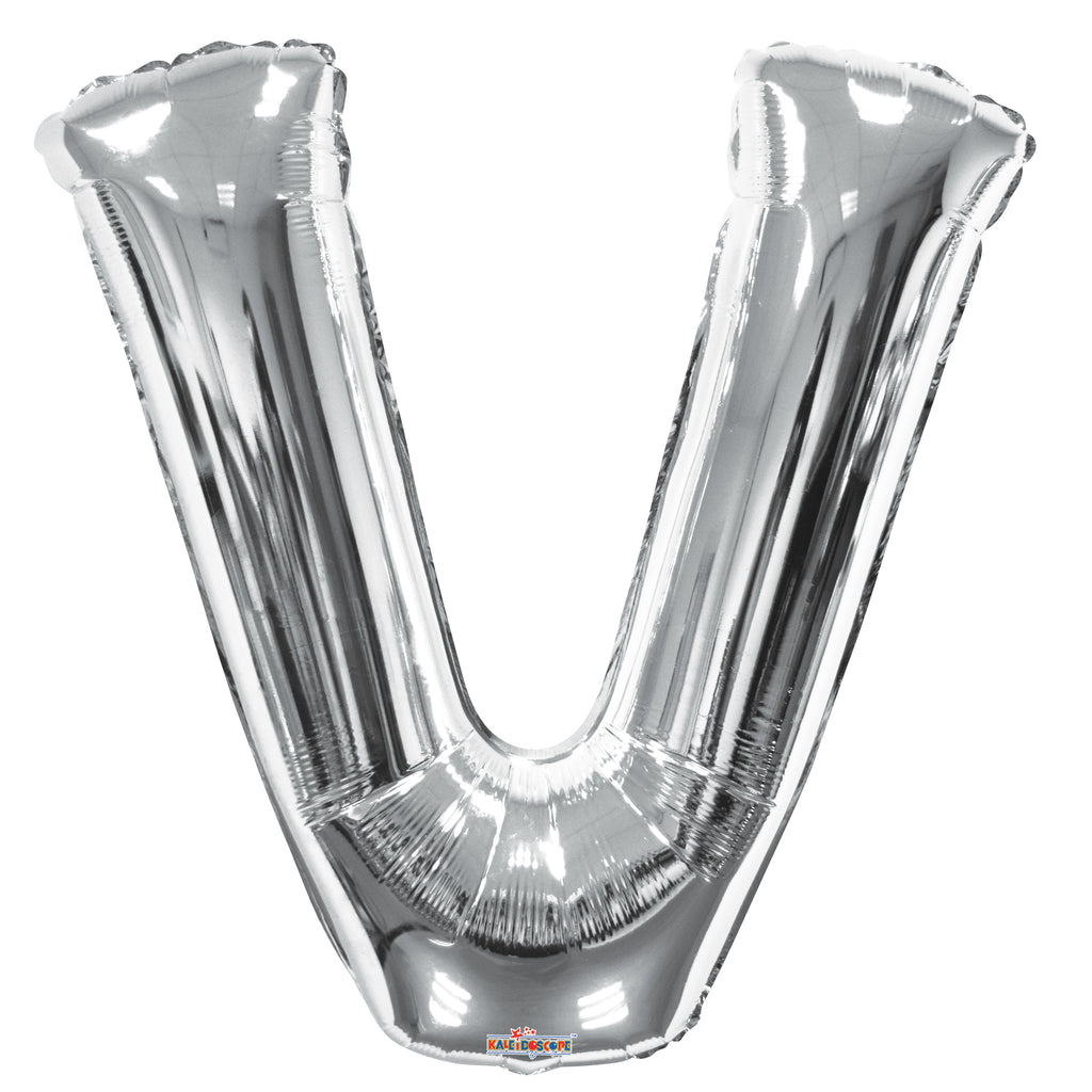 Jumbo Silver Letter V Foil Balloon with Helium Weight