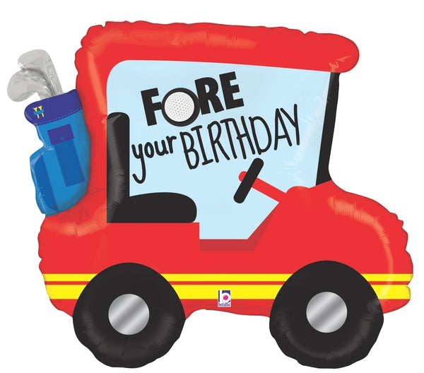 Fore Your Birthday Golf Cart Balloon with Helium and Weight