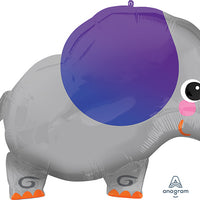 Jungle Animals Grey Elephant Shape Foil Balloon with Helium and Weight