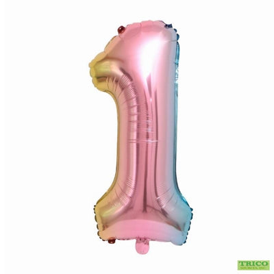 Jumbo Pastel Rainbow Number 1 Foil Balloon with Helium Weight