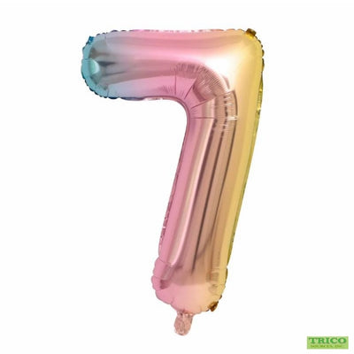 Jumbo Pastel Rainbow Number 7 Foil Balloon with Helium Weight