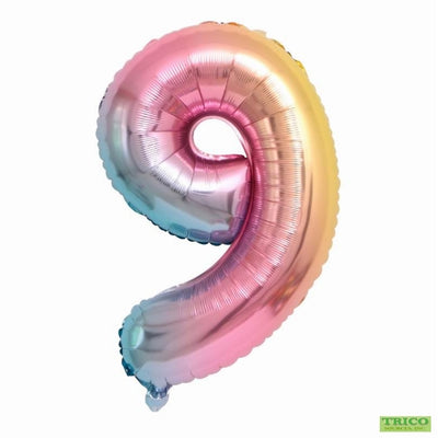 Jumbo Pastel Rainbow Number 9 Foil Balloon with Helium Weight