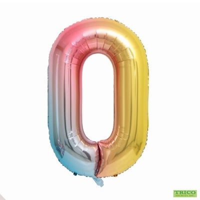 Jumbo Pastel Rainbow Number 0 Foil Balloon with Helium Weight