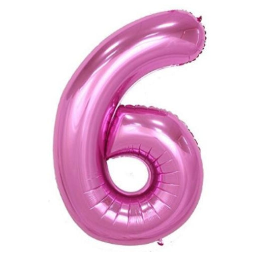 Jumbo Pink Number 6 Foil Balloon with Helium Weight