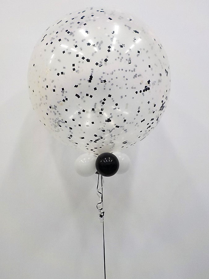 Jumbo Black Confetti Round Balloon with Helium Weight