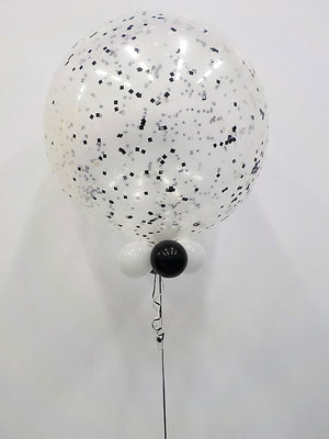 Jumbo Black Confetti Round Balloon with Helium Weight