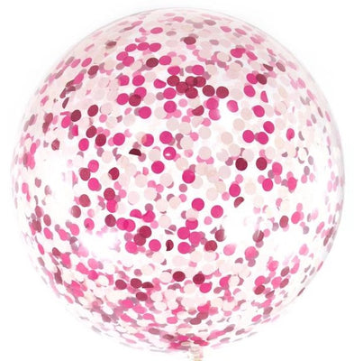 36 inch Qulatex Jumbo Round Hot Pink Confetti Balloon Helium Weight