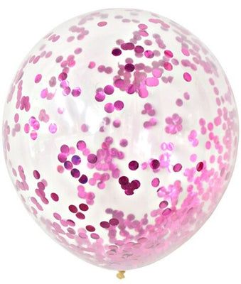 36 inch Qualatex Jumbo Round Pink Confetti Balloon with Helium Weight