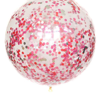 36 inch Qualatex Jumbo Round Red Confetti Balloon with Helium Weight