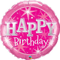 Birthday Pink Sparkle Foil Balloon with Helium and Weight