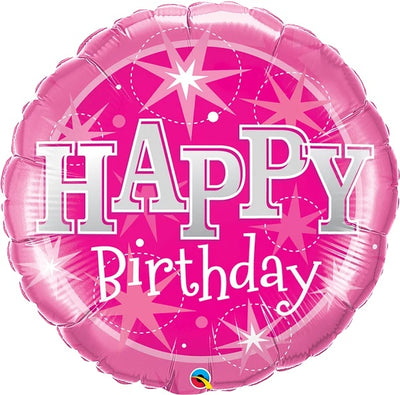 Birthday Pink Sparkle Foil Balloon with Helium and Weight