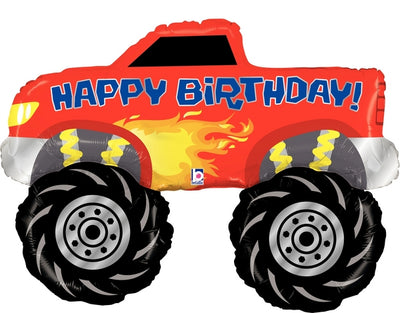 Monster Truck Happy Birthday Balloon with Helium and Weight