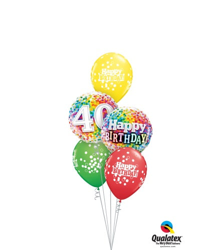 40th Birthday Rainbow Dots Balloons Bouquet