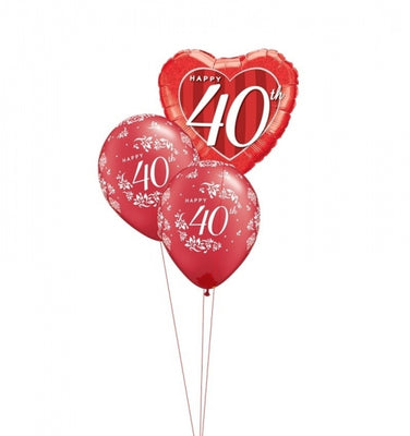40th Anniversary Heart Balloon Bouquet of 3