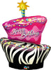 Birthday Funky Zebra Cake Foil Balloon with Helium and Weight