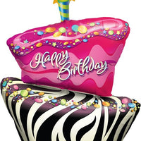 Birthday Funky Zebra Cake Foil Balloon with Helium and Weight