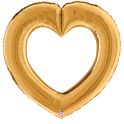 Open Heart Link Gold Foil Balloon with Helium and Weight