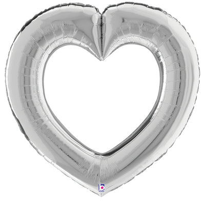 Open Heart Link Silver Foil Balloon with Helium and Weight