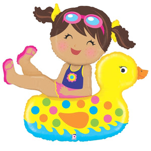 Pool Party Beach Floatie Girl Foil Balloon with Helium and Weight