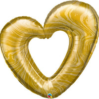 Open Heart Marble Gold Mable Foil Balloon with Helium and Weight