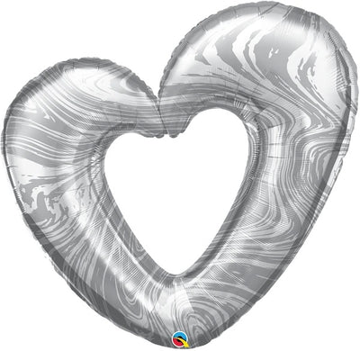 Open Heart Marble Silver Foil Balloon with Helium and Weight