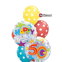 50th Birthday Bubble Polka Dots Balloon Bouquet with Helium and Weight