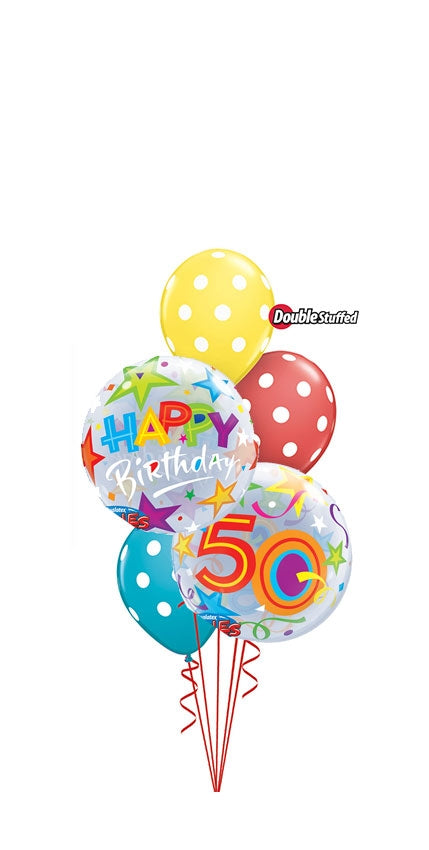 50th Birthday Bubble Polka Dots Balloon Bouquet with Helium and Weight