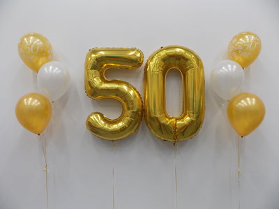 50th Anniversary Gold Numbers Balloons Bouquet with Helium and Weight