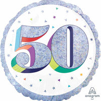 Milestone Rainbow Glitter 50th Birthday Balloon with Helium