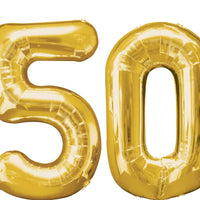 34 inch Jumbo Gold Number 50 Foil Balloons with Helium and Weight