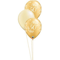 50th Anniversary Balloon Bouquet of 3 with Helium and Weight