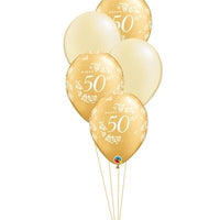 50th Anniversary Balloon Bouquet of 5 with Helium and Weight