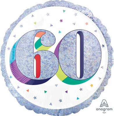 60th Birthday Rainbow Glitter Foil Balloon with Helium
