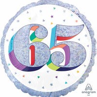 Milestone Rainbow Glitter 65th Birthday Balloon with Helium