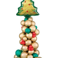 Christmas Tree Chome Gold Red Green Garland Balloon Column