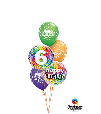 6th Birthday Rainbow Dots Balloon Bouquet with Helium Weight