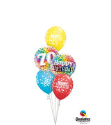 70th Birthday Rainbow Dots Balloon Bouquet with Helium and Weight