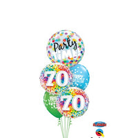 70th Birthday Rainbow Dots Bubble Balloon Bouquet with Helium Weight