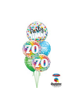 70th Birthday Rainbow Dots Bubble Balloon Bouquet with Helium Weight