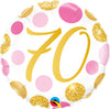 Milestone Pink Gold Dots 70th Birthday Balloon with Helium